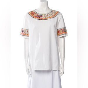 Etro White blouse Top with Vibrant Embroidery size 44IT US 8 EUC